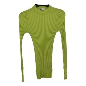Veronika Maine Neon Lime Ribbed Knit Long Sleeve Top NWT Sz M